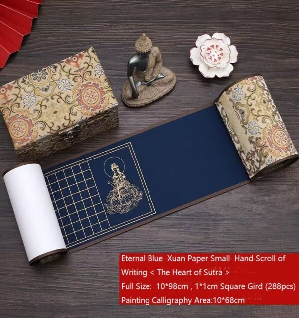 Buddhism Yellow  Eternal Blue Xuan Paper Calligraphy Paper Hand Scroll Song Brocade Samite Box Set of Writing The Heart of Sutra