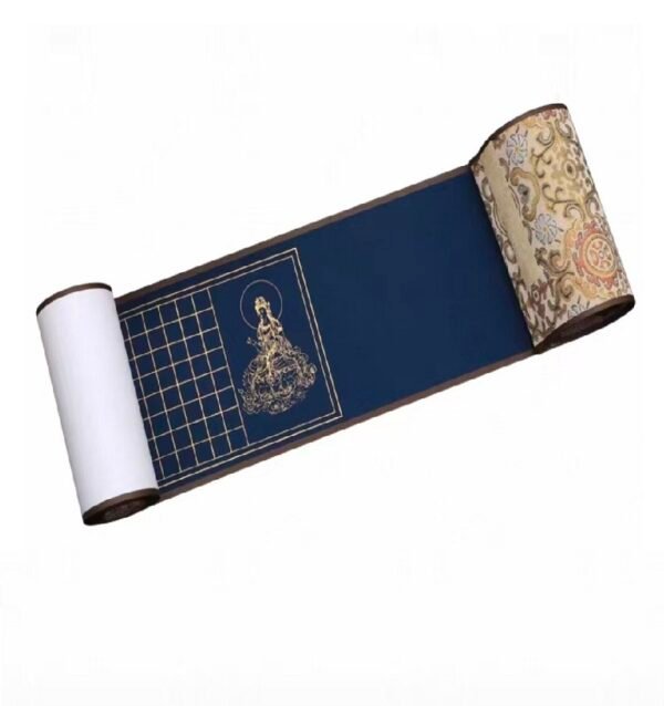 Buddhism Yellow  Eternal Blue Xuan Paper Calligraphy Paper Hand Scroll Song Brocade Samite Box Set of Writing The Heart of Sutra