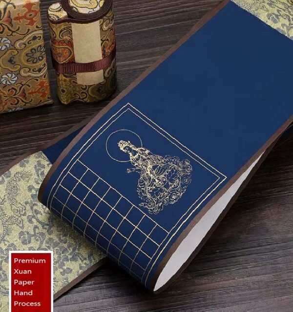 Buddhism Yellow  Eternal Blue Xuan Paper Calligraphy Paper Hand Scroll Song Brocade Samite Box Set of Writing The Heart of Sutra