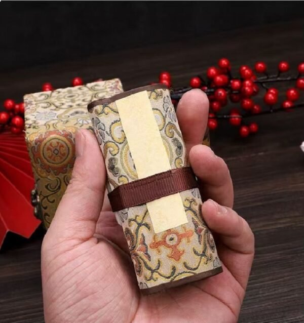 Buddhism Yellow  Eternal Blue Xuan Paper Calligraphy Paper Hand Scroll Song Brocade Samite Box Set of Writing The Heart of Sutra
