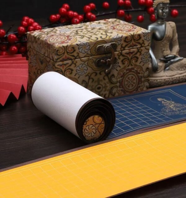 Buddhism Yellow  Eternal Blue Xuan Paper Calligraphy Paper Hand Scroll Song Brocade Samite Box Set of Writing The Heart of Sutra