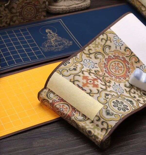 Buddhism Yellow  Eternal Blue Xuan Paper Calligraphy Paper Hand Scroll Song Brocade Samite Box Set of Writing The Heart of Sutra
