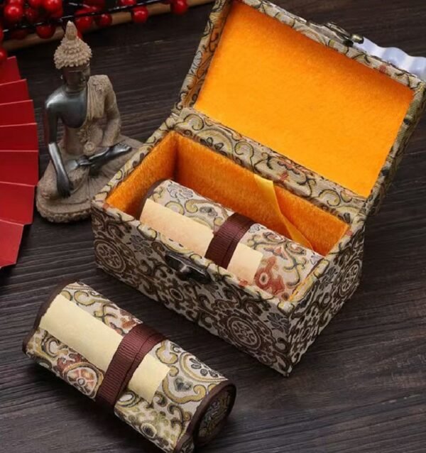 Buddhism Yellow  Eternal Blue Xuan Paper Calligraphy Paper Hand Scroll Song Brocade Samite Box Set of Writing The Heart of Sutra
