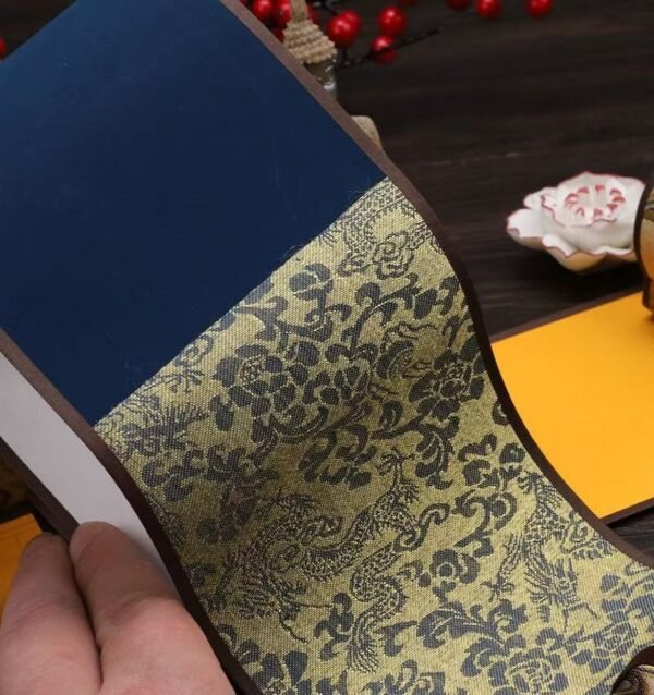 Buddhism Yellow  Eternal Blue Xuan Paper Calligraphy Paper Hand Scroll Song Brocade Samite Box Set of Writing The Heart of Sutra