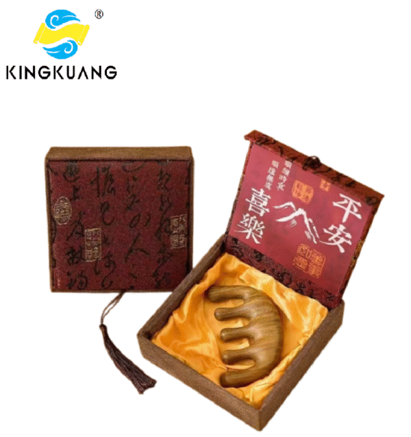 Chinese Solid Wood Sandalwood Massage Comb Gift Elegant Brocade Box Set