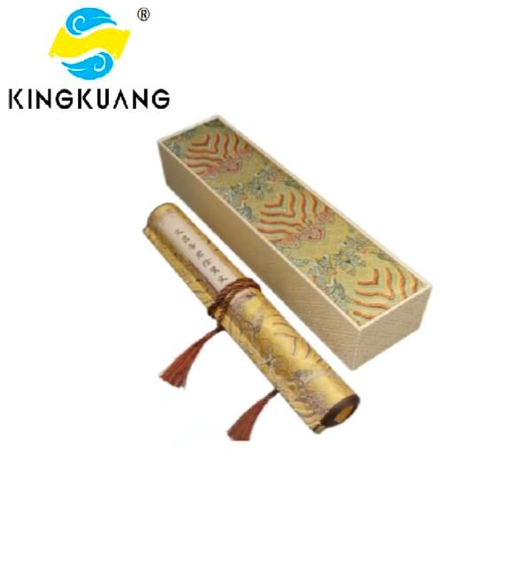Xuan Paper Hand Scroll Copying Chinese Daoism Classic  Do Good Deeds  Article 《 YIN ZHI WEN 》 Song Brocade Box 