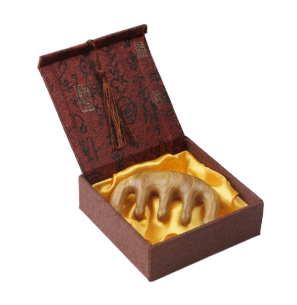 Chinese Solid Wood Sandalwood Massage Comb Gift Elegant Brocade Box Set
