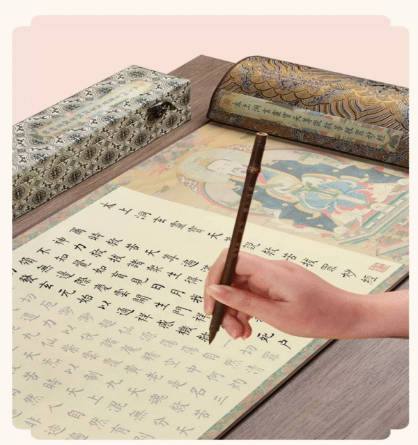 002 Xuan Paper Hand Scroll Daoism Scripture Copying Writing The Suprme Marvelous Scripture Song Brocade Box Set