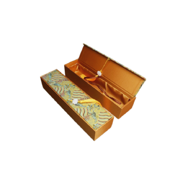 Xuan Paper Hand Scroll Copying Chinese Daoism Classic  Do Good Deeds  Article 《 YIN ZHI WEN 》 Song Brocade Box 