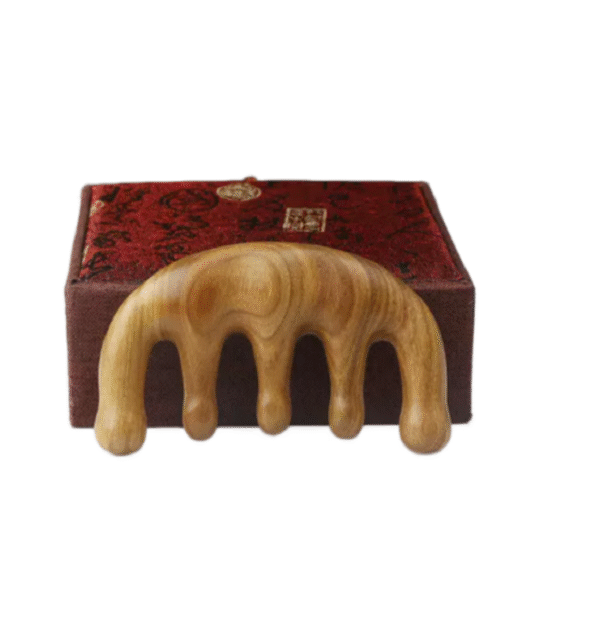 Chinese Solid Wood Sandalwood Massage Comb Gift Elegant Brocade Box Set
