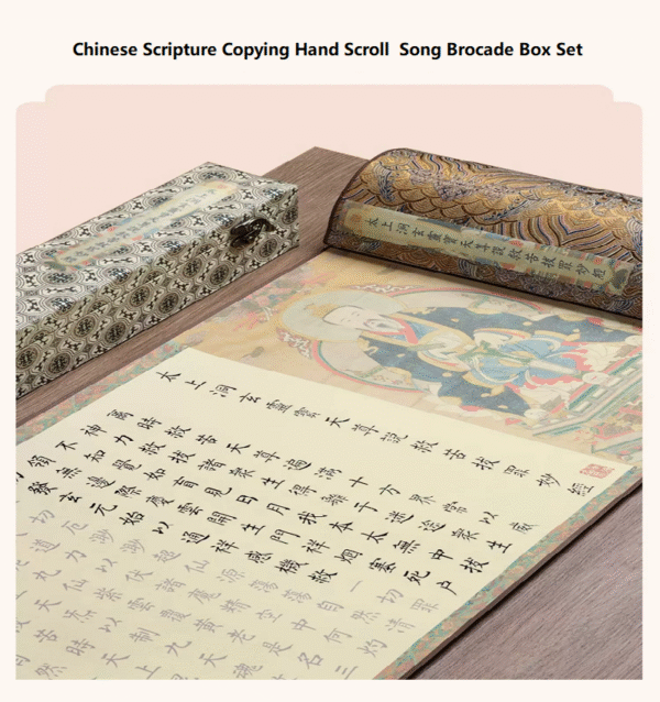 003 Xuan Paper Hand Scroll Daoism Scripture Copying Writing The Suprme Marvelous Scripture Song Brocade Box Set