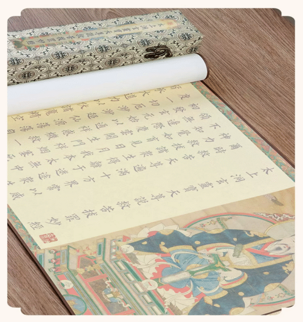 004 Xuan Paper Hand Scroll Daoism Scripture Copying Writing The Suprme Marvelous Scripture Song Brocade Box Set