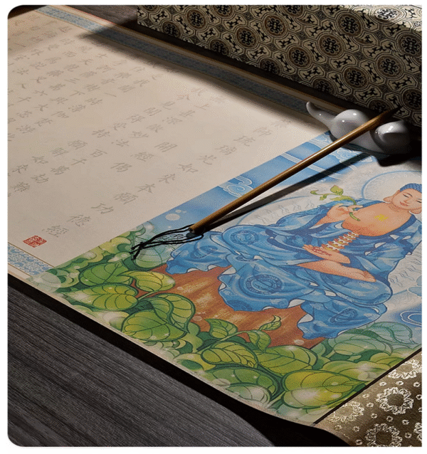 xuan paper hand scroll calligraphy song brocade box set copying < Sutra of Medicine Buddha >