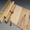 Xuan Paper Hand Scroll Copying Chinese Daoism Classic  Do Good Deeds  Article 《 YIN ZHI WEN 》 Song Brocade Box 