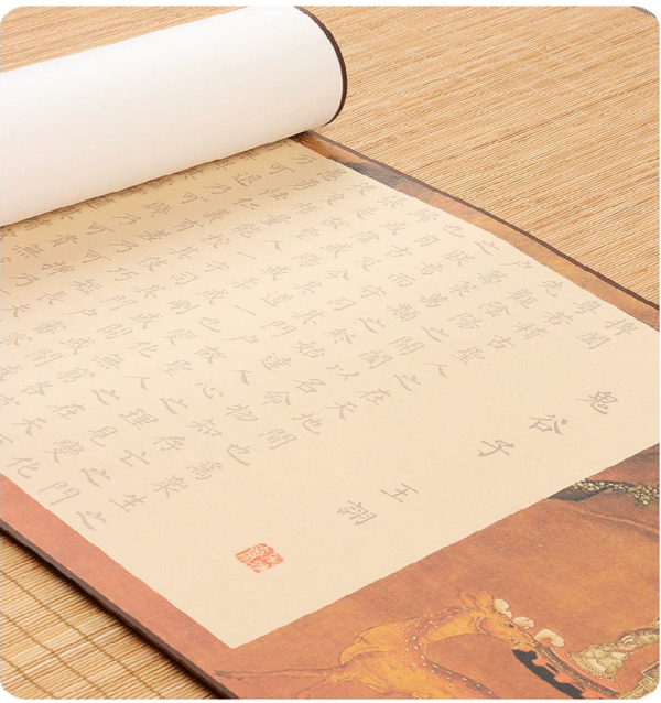 Xuan Paper Calligraphy Hand Scroll Copying  Ancient  Wisdom on Strategy and Tactics < GUI GU ZI > Song Brocade Box