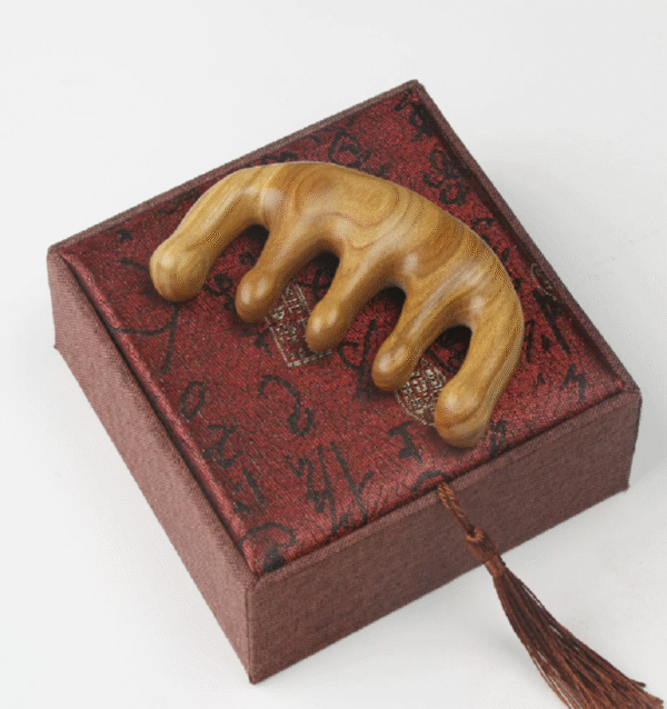 Chinese Solid Wood Sandalwood Massage Comb Gift Elegant Brocade Box Set