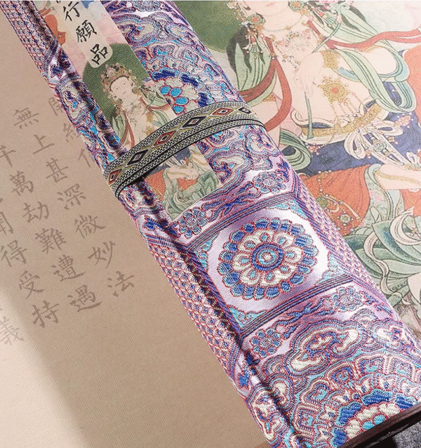 35*795cm Xuan Paper Hand Scroll Copying Universal Virtue Bodhisattva"s  Practices and Vows" Chapter Song Brocade Box Set 