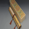 Xuan Paper Hand Scroll Copying Chinese Daoism Classic  Do Good Deeds  Article 《 YIN ZHI WEN 》 Song Brocade Box 