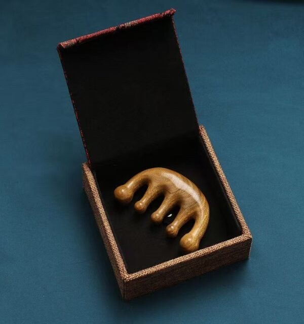 Chinese Solid Wood Sandalwood Massage Comb Gift Elegant Brocade Box Set