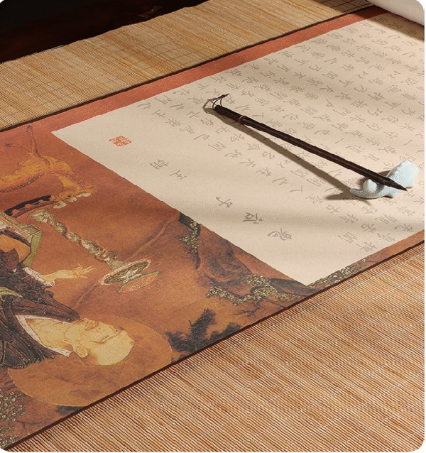 Xuan Paper Calligraphy Hand Scroll Copying  Ancient  Wisdom on Strategy and Tactics < GUI GU ZI > Song Brocade Box