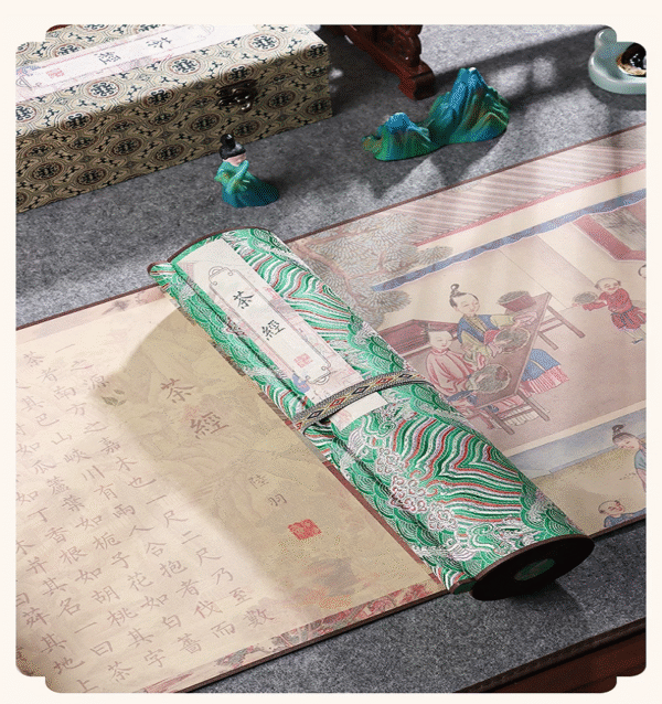 xuan paper hand scroll Artwork copying < The Classic of Tea > song brocade box Gift set