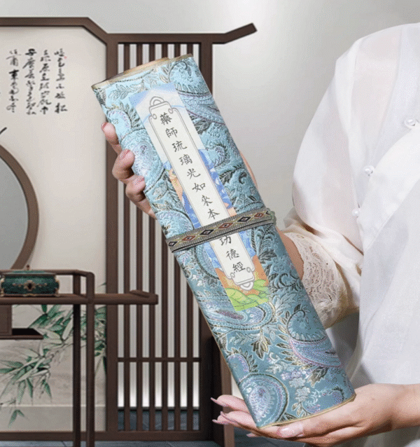 xuan paper hand scroll calligraphy song brocade box set copying < Sutra of Medicine Buddha >