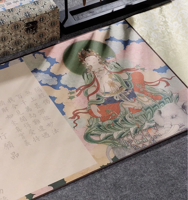 35*795cm Xuan Paper Hand Scroll Copying Universal Virtue Bodhisattva"s  Practices and Vows" Chapter Song Brocade Box Set 