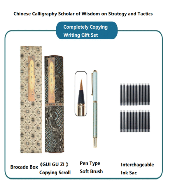Xuan Paper Calligraphy Hand Scroll Copying  Ancient  Wisdom on Strategy and Tactics < GUI GU ZI > Song Brocade Box