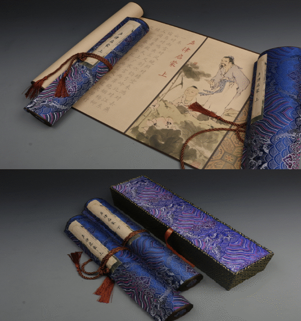 Xuan Paper Hand Scroll Copying  Phonetic Rhyme and Musical Rhythm  Article 《 Sheng Lv Qi Meng 》by Che Wan Yu  in Qing  Dynasty  Song Brocade Box 