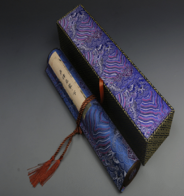 Xuan Paper Hand Scroll Copying  Phonetic Rhyme and Musical Rhythm  Article 《 Sheng Lv Qi Meng 》by Che Wan Yu  in Qing  Dynasty  Song Brocade Box 