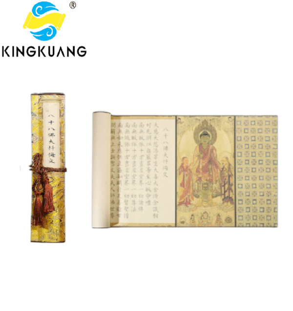 Xuan Paper Hand Scroll Copying  Buddhism  Article < The Great Repentance Sutra of Eighty-Eight Buddhas > Song Brocade Box