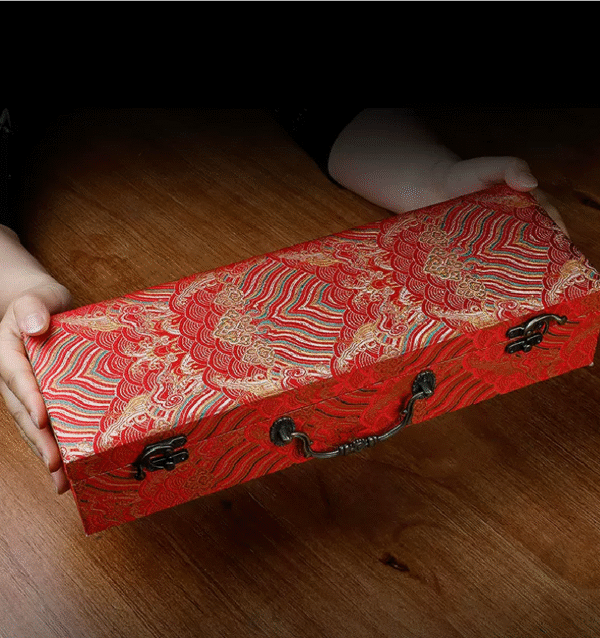 xuan paper hand scroll booklet package Red Gold Phoenix Color Song Brocade Box