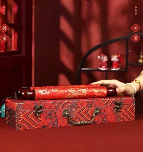 xuan paper hand scroll booklet package Red Gold Phoenix Color Song Brocade Box